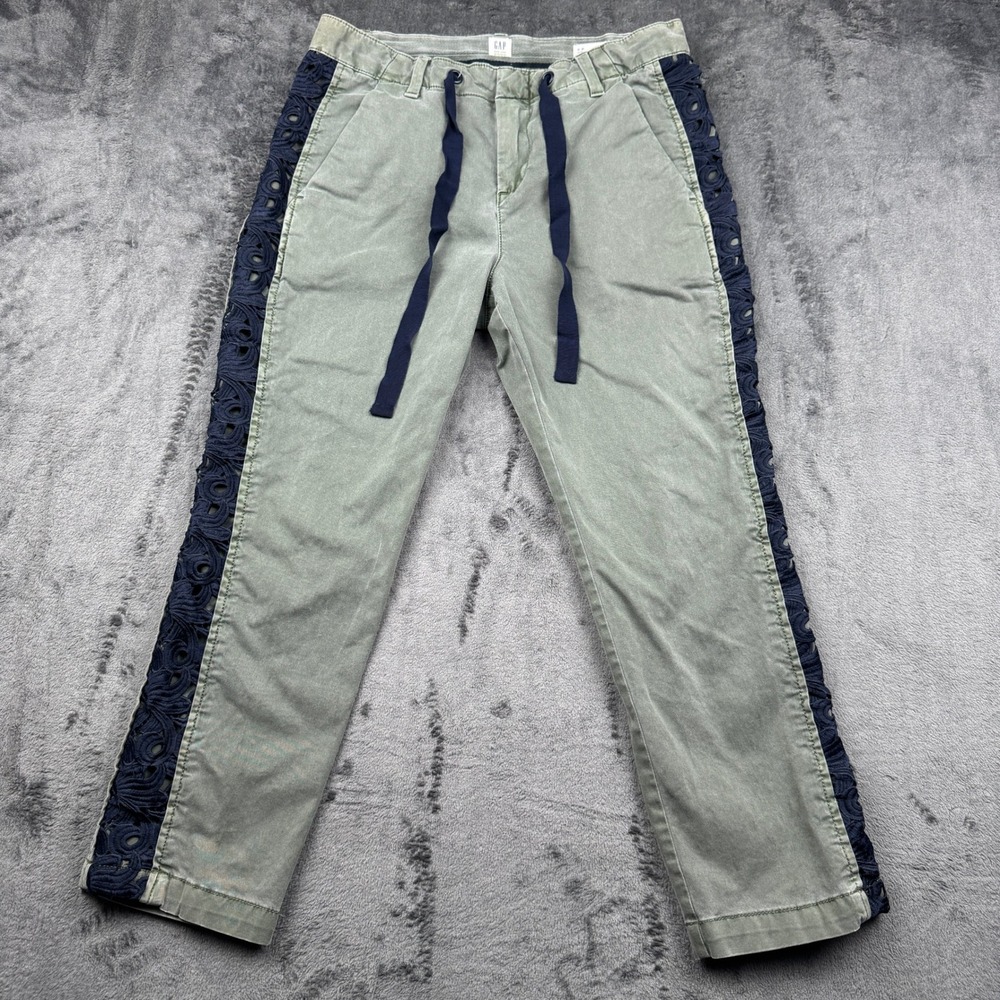 Gap Girlfriend Chinos Womens 0P Olive Green Navy Lace Trim Drawstring Excellent